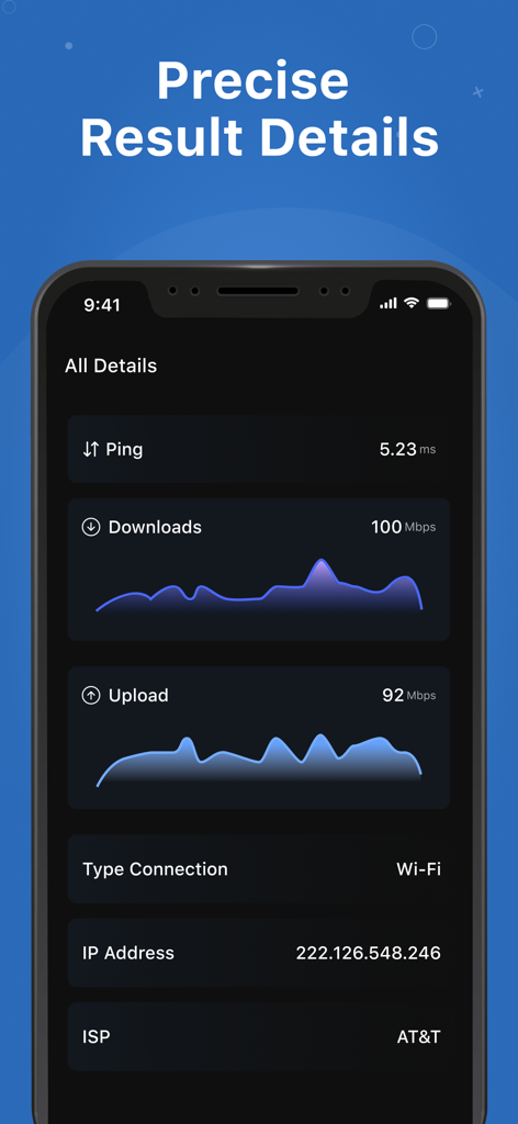 Internet Speed Meter Lite - Detaillierte Ansicht der Internet-Geschwindigkeitstestergebnisse mit Ping-, Download- und Upload-Geschwindigkeiten