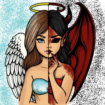 realistic angel half demon