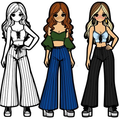 girls with flare pants and crop tops realistic