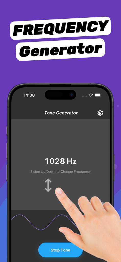 Speaker Fix – Clear Wave - Interfaz de la aplicación Clear Wave mostrando la herramienta generadora de tonos de frecuencia configurada en 1028 Hz