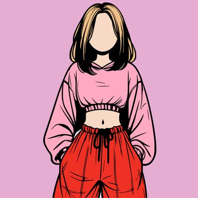 realistic girl faceless with baggy pants and a crop top