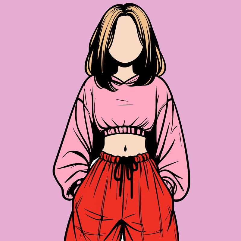 realistic girl faceless with baggy pants and a crop top
