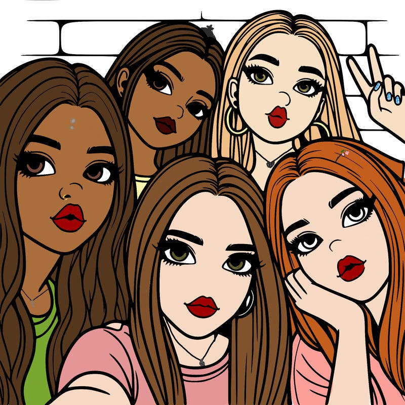 group of teen girls friends y2k up close in a selfie