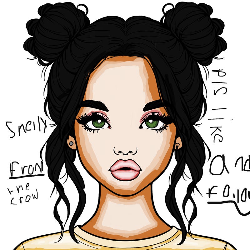 realistic girl with two buns in hair and lips