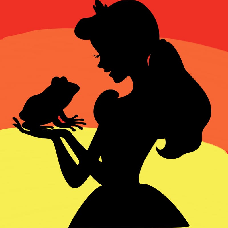 a shadow of a princess holding a frog realistic