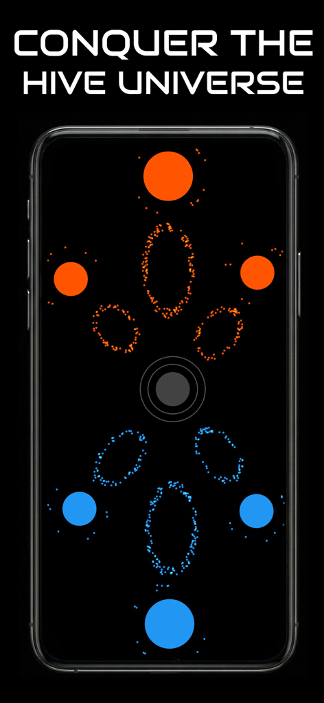 Captura de tela do jogo Swarm Game para celular mostrando jogabilidade de conquista estratégica de colmeia com unidades de insetos laranja e azuis