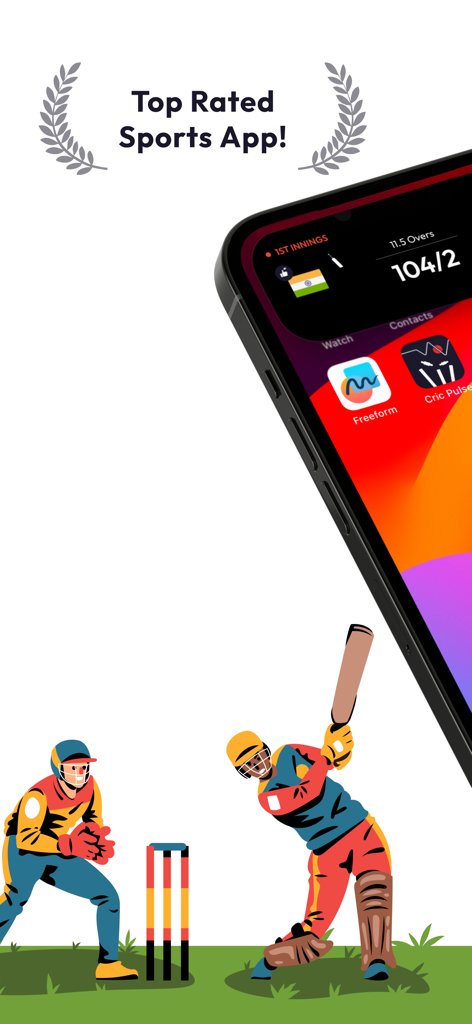 Cricket Pulse - Live Scores - Cricket Pulse app interface showing live cricket scores on an iPhone lock screen