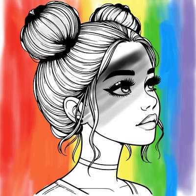 realistic girl with buns on the top of her head