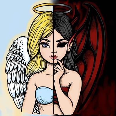 realistic angel half demon