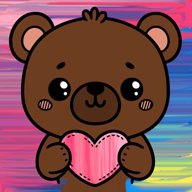 an adorable bear holding a heart