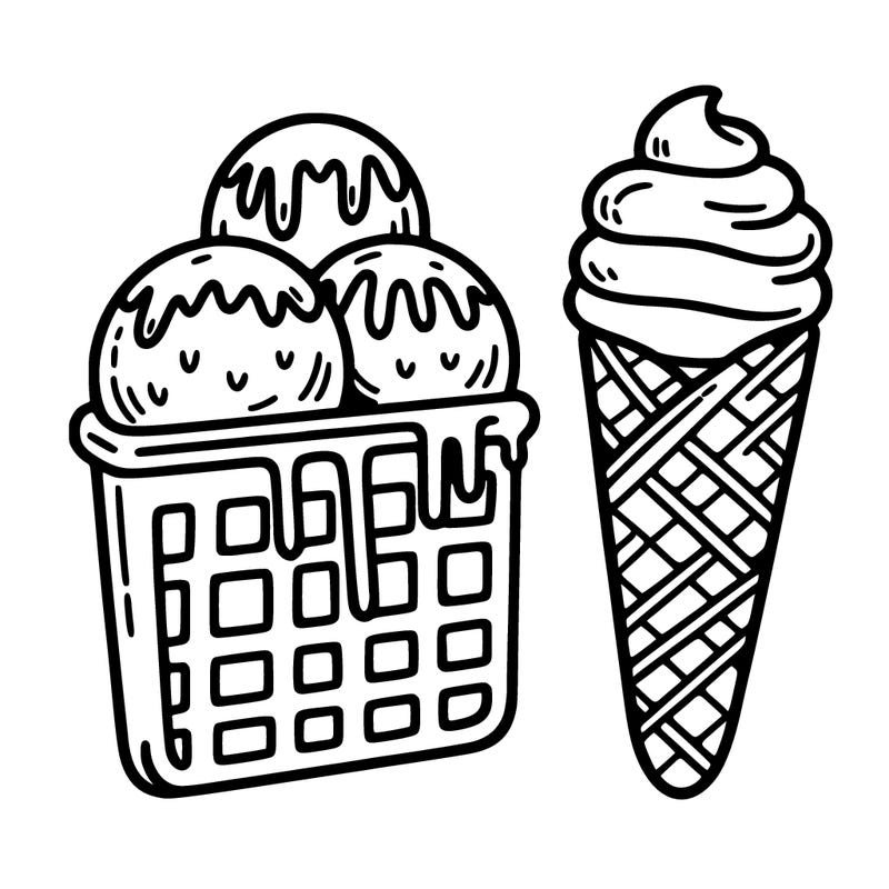 ice cream with three scoops and a waffle