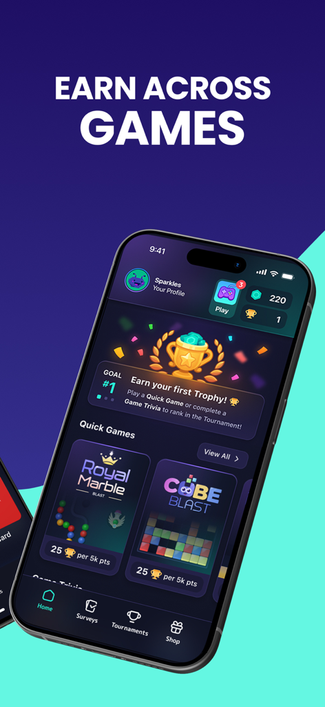 Mistplay mobile app dashboard displaying quick games and the earn across games slogan.