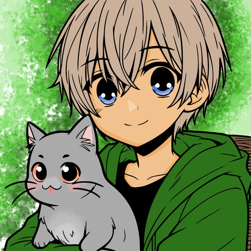 manga boy with a cat