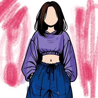 realistic girl faceless with baggy pants and a crop top