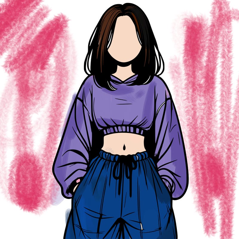 realistic girl faceless with baggy pants and a crop top