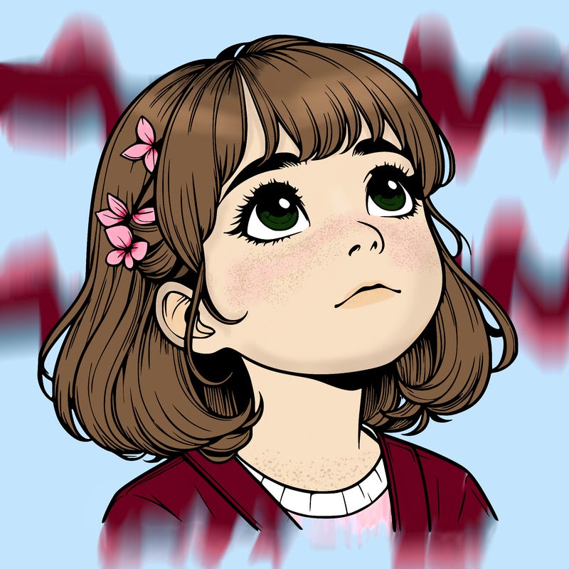 realistic girl looking up