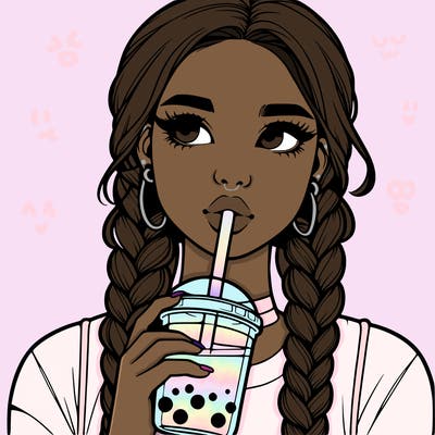realistic girl with braided hair drinking boba