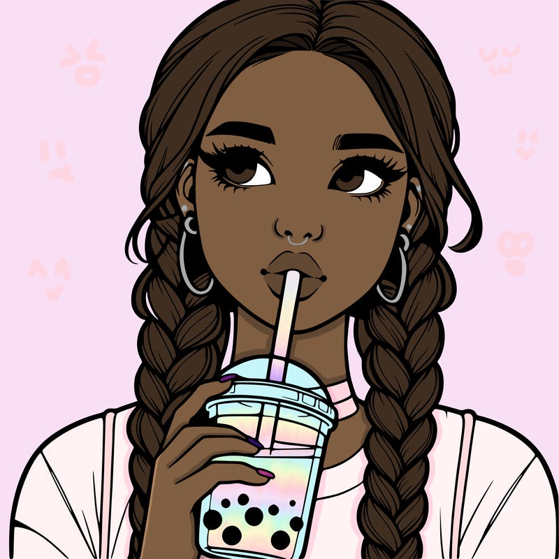 realistic girl with braided hair drinking boba