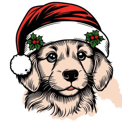 realistic dog wearing a santa hat