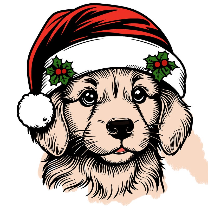 realistic dog wearing a santa hat