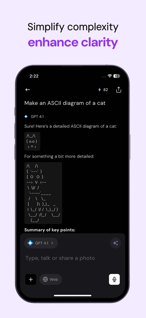 Merlin AI: AI Chat Assistant - Merlin AI chat interface showing an ASCII diagram of a cat generated by GPT 4.1