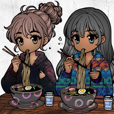 girls eating ramen