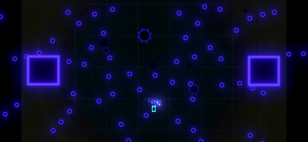Shape Rhythm - Gameplay of Shape Rhythm showing a neon bullet hell environment with purple circles and squares
