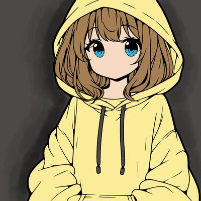 anime girl wearing an oversized hoodie