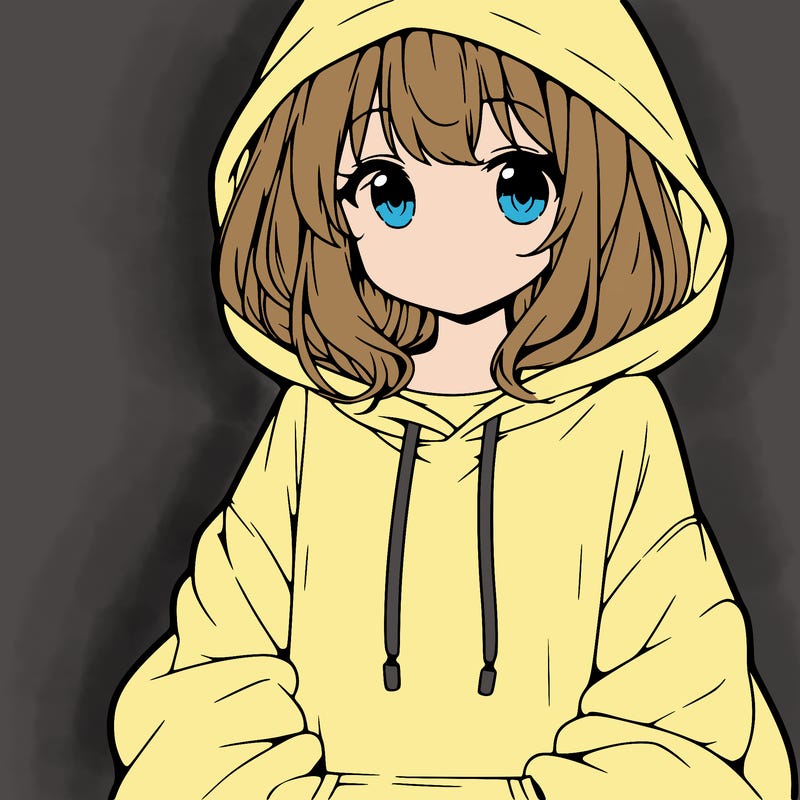 anime girl wearing an oversized hoodie