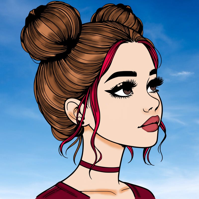 realistic girl with buns on the top of her head