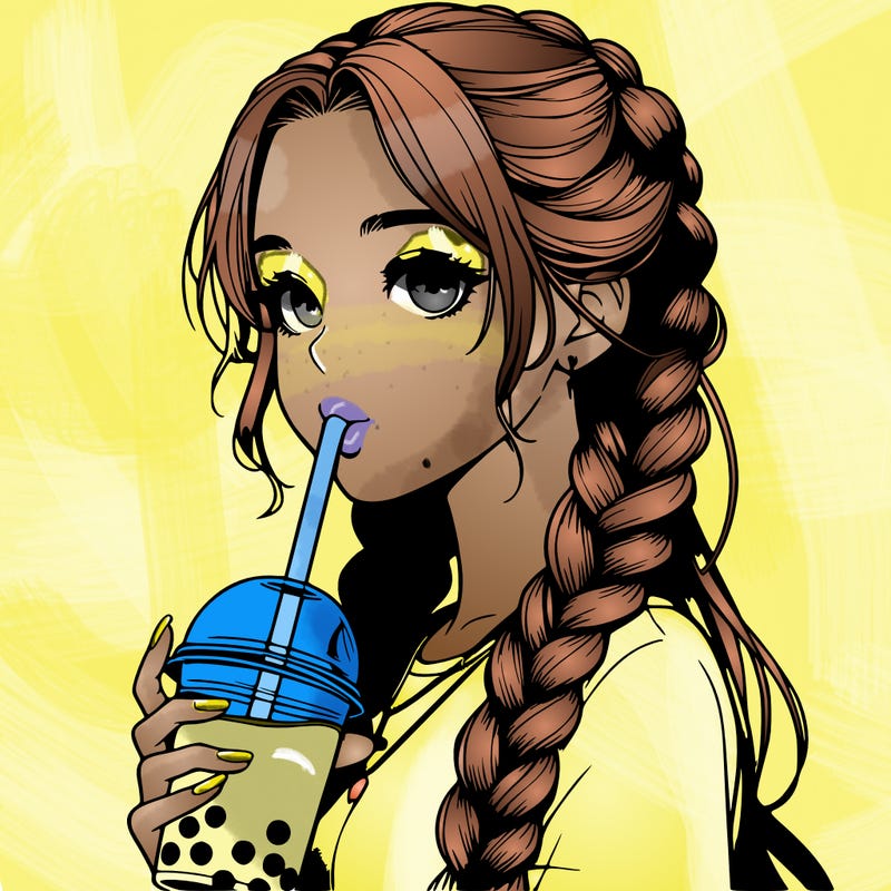realistic girl with braided hair drinking boba
