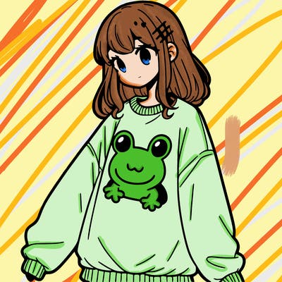girl wearing frogging sweatshirt