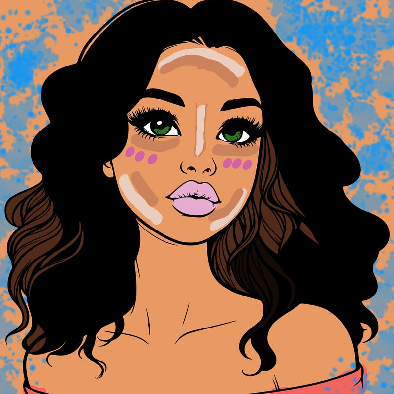 realistic girl with wavy hair and lips