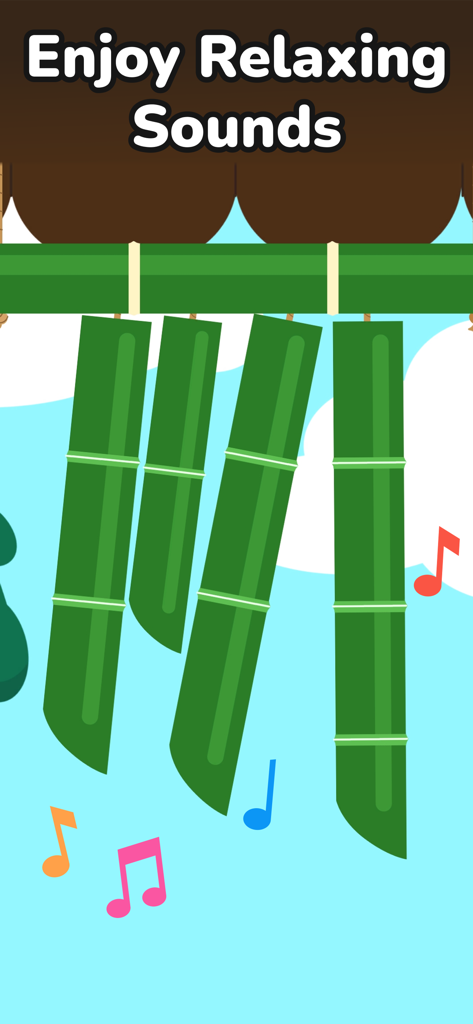 Antistress Games: Fidget Toys - Green bamboo wind chime with musical notes for relaxing sounds feature