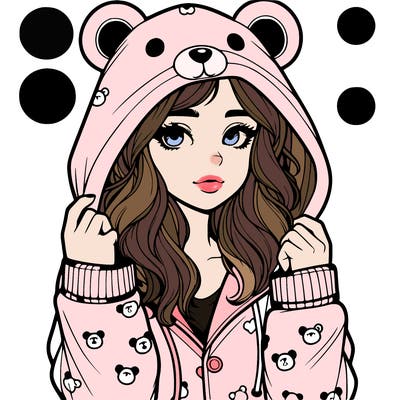 realistic girl in a animal pjs hoodie
