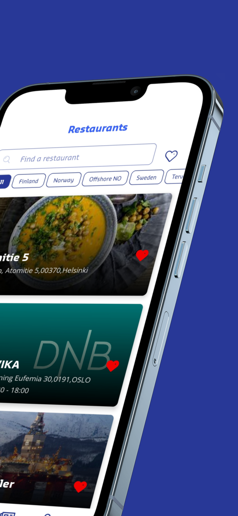Écran de recherche de restaurant de l'application MySodexo avec filtres de localisation sur iPhone