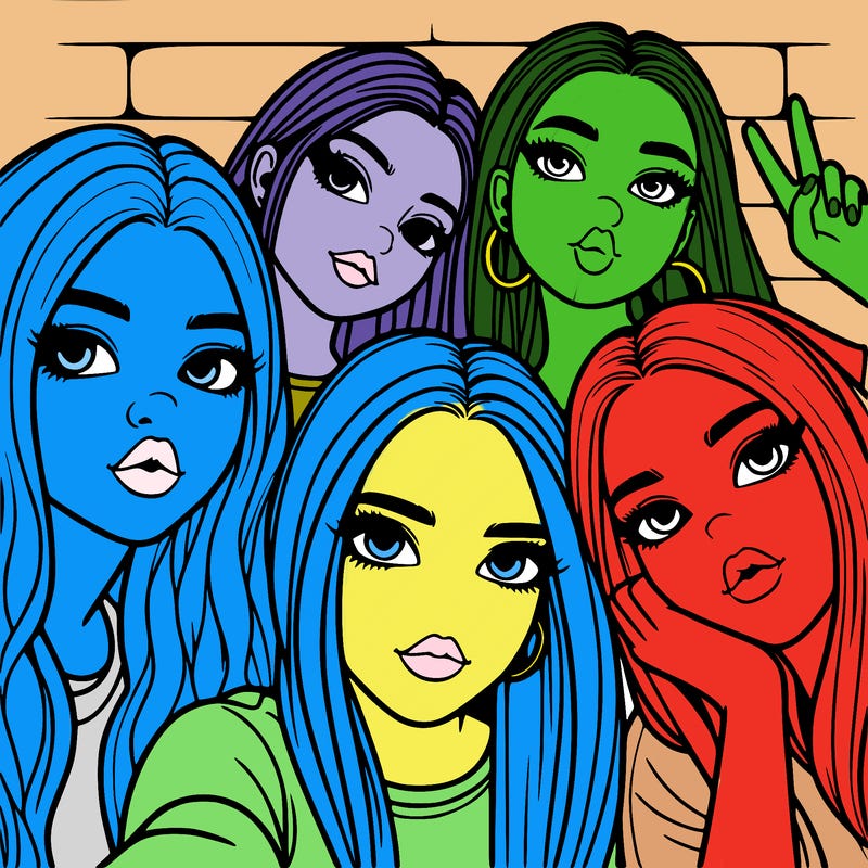 group of teen girls friends y2k up close in a selfie