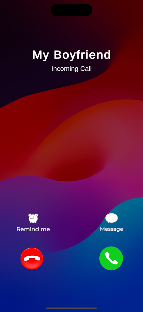 Fake Police Video Call - Smartphone screen showing a simulated incoming call from My Boyfriend for personal safety or pranking.