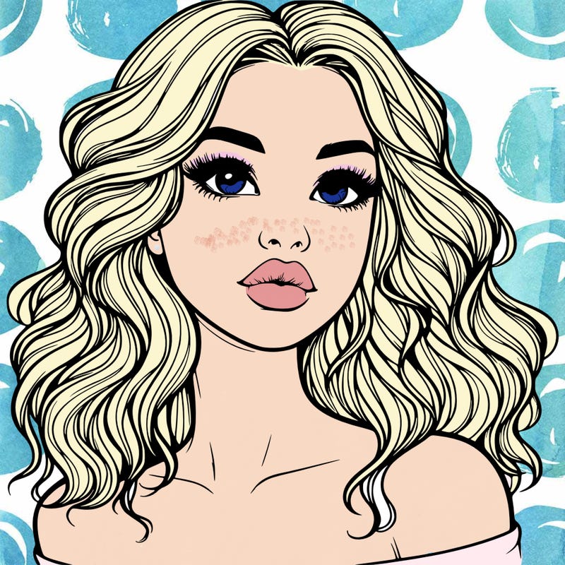 realistic girl with wavy hair and lips