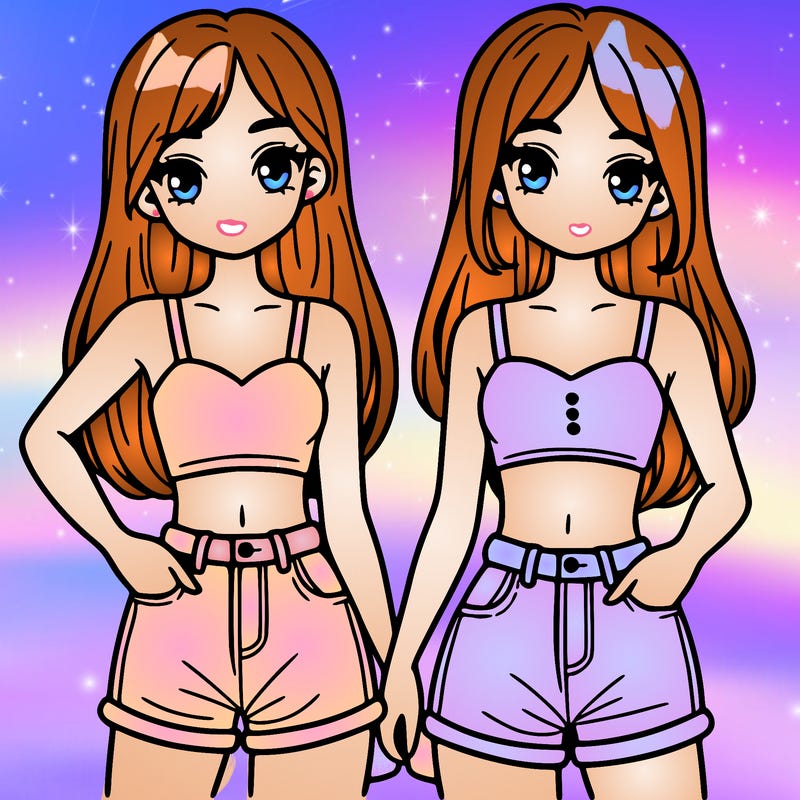 two sisters with crop tops and jean shorts and straight hair