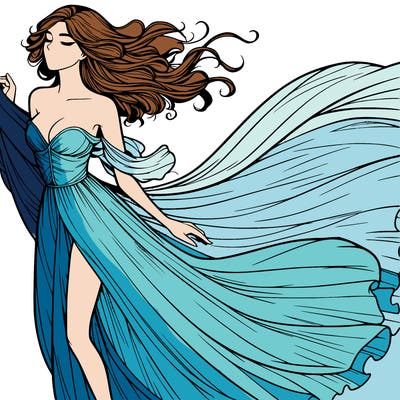 realistic woman in dress flowing the the wind