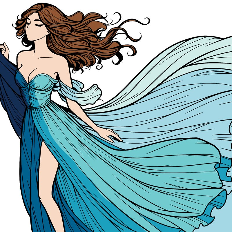 realistic woman in dress flowing the the wind