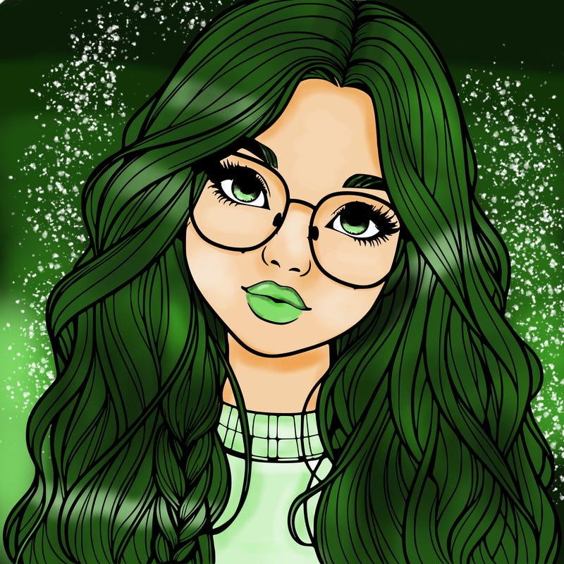 girl with long hair and freckles and glasses realistic