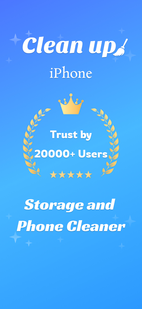 Pantalla promocional de Amor Cleaner para limpieza de almacenamiento de iPhone que muestra estadísticas de confianza y calificación del usuario