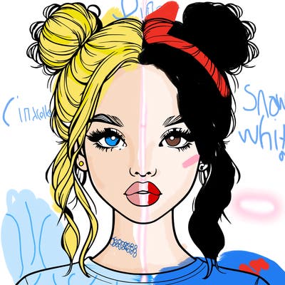 realistic girl with two buns in hair and lips