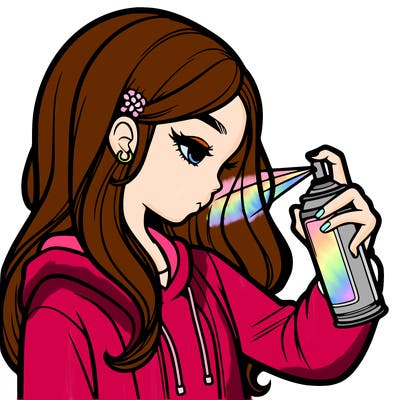 a realistic girl spray painting