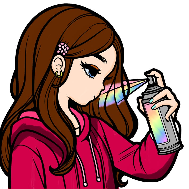 a realistic girl spray painting