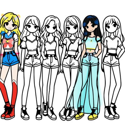 a group of girls wearing crop tops and shorts