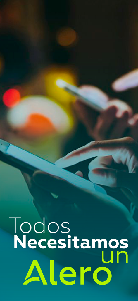 Mains utilisant des smartphones la nuit avec le slogan espagnol Todos Necesitamos un Alero