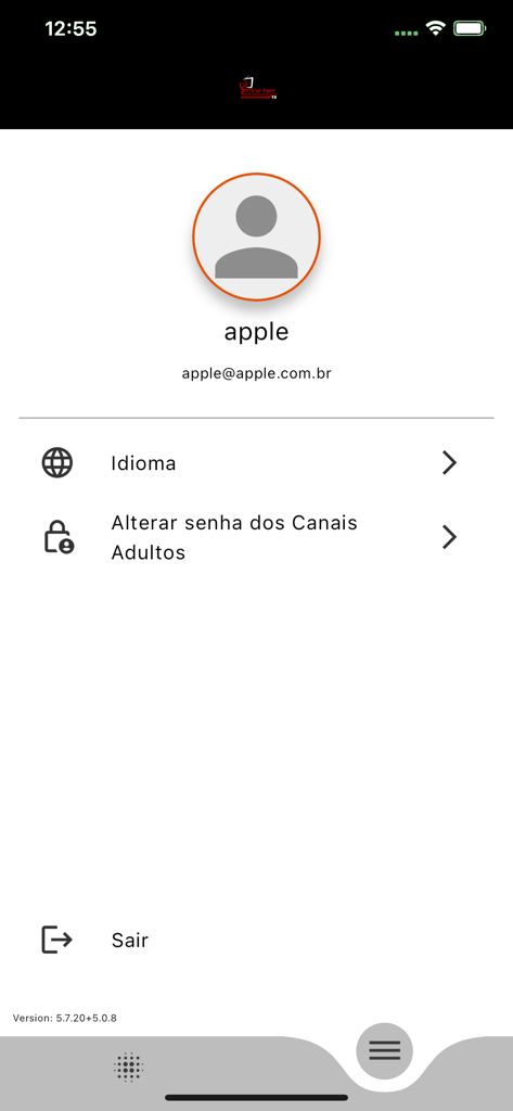 User profile and account settings screen of the Cine Net TV app showing language and security options